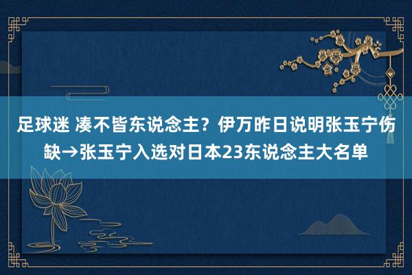 足球迷 凑不皆东说念主？伊万昨日说明张玉宁伤缺→张玉宁入选对日本23东说念主大名单